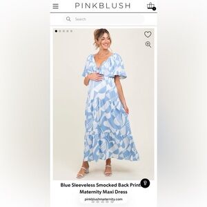 Pinkblush Blue Sleeveless Smocked Back Printed Maternity Maxi Dress
